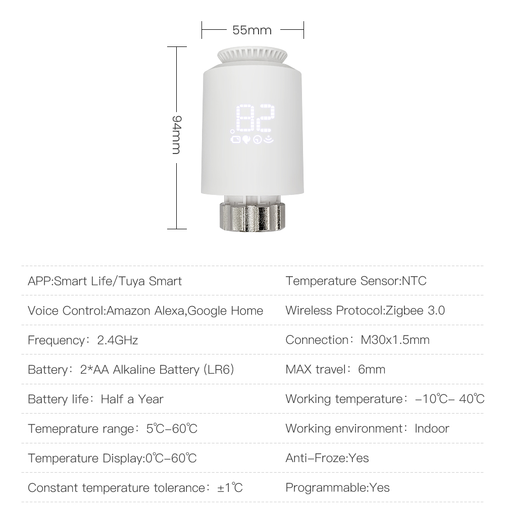 SafeHome Tuya Wifi/Zigbee Control Room App Control Easy Installation Smart Radiator Valve Heating Thermostat (16 reviews) 7150 sold — изображение 4